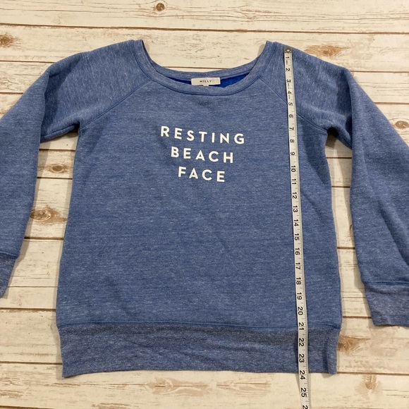 Milly Resting Beach Face Scoop Neck Heather Blue Lightweight Sweatshirt Small - Picture 4 of 7